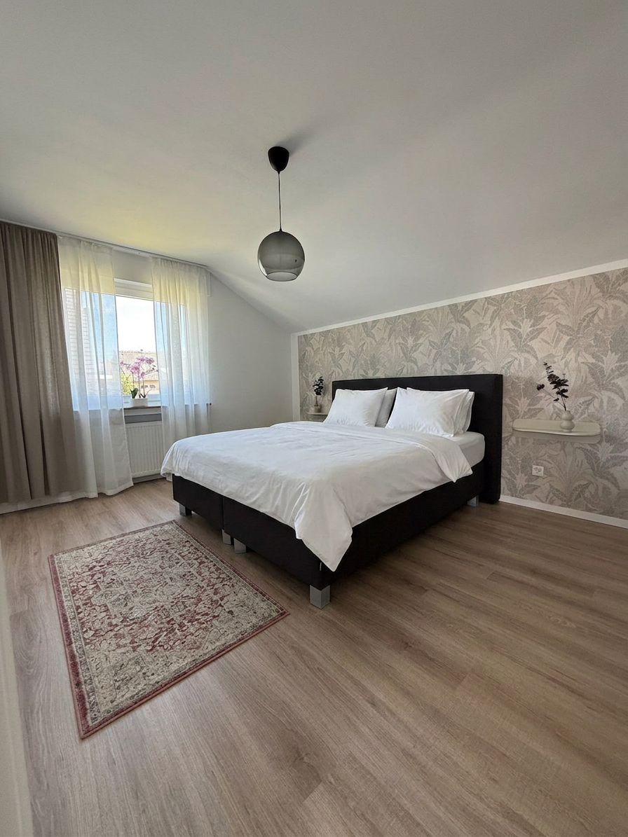 Schlafzimmer mit komfortablem Boxspringbett